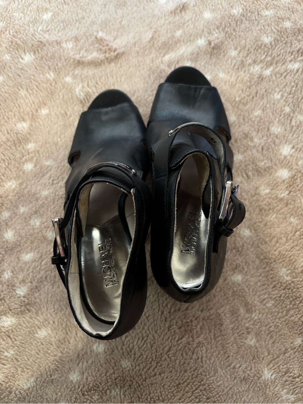 MICHAEL Michael Kors Black Open-Toe Ankle Booties with Buckle - Picture 8 of 12